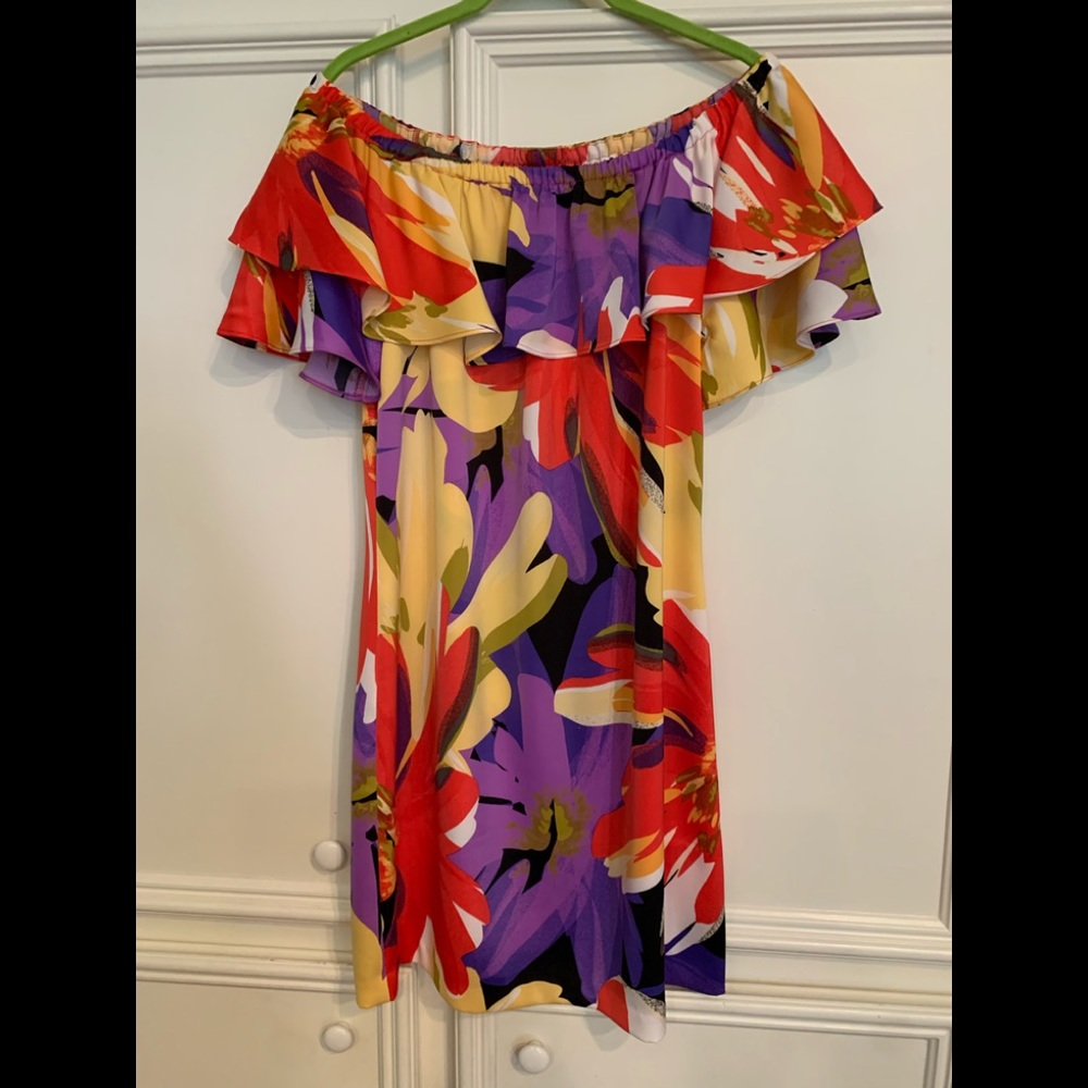 Off the shoulder, floral dress.